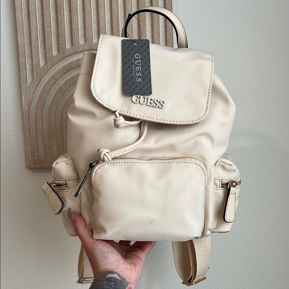 Guess Cream Leather Backpack with Structured Design